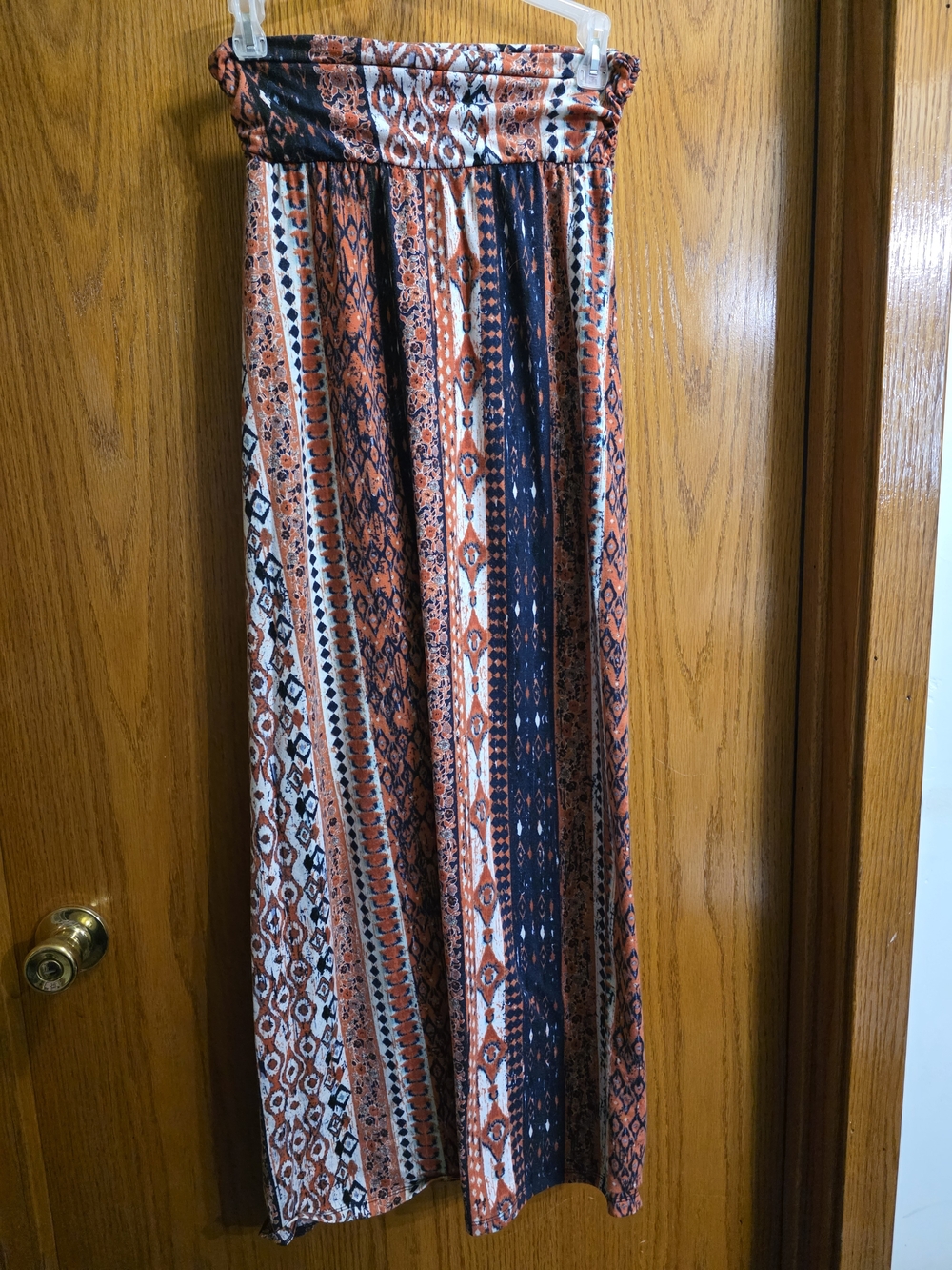Striped Bohemian Maxi Skirt in Orange & Navy